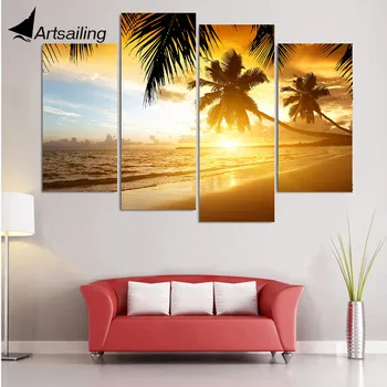 

Canvas Painting 4 Piece Canvas Art Tropical Paradise HD Printed Wall Art Home Decor Poster nature Wall Pictures for Living Room