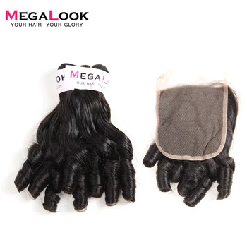 

Megalook Brazilian Funmi Curly Hair Bundles with 4*4 Lace Closure Baby Curl 100% Human Hair Bundles with Lace Closure Remy Hair