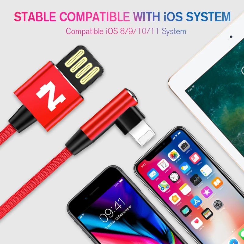 NOHON USB кабель Быстрая зарядка для iPhone 8X7 6 6S Plus 90 градусов Реверсивный USB кабель для iOS 11 10 9 8 кабели для мобильных телефонов