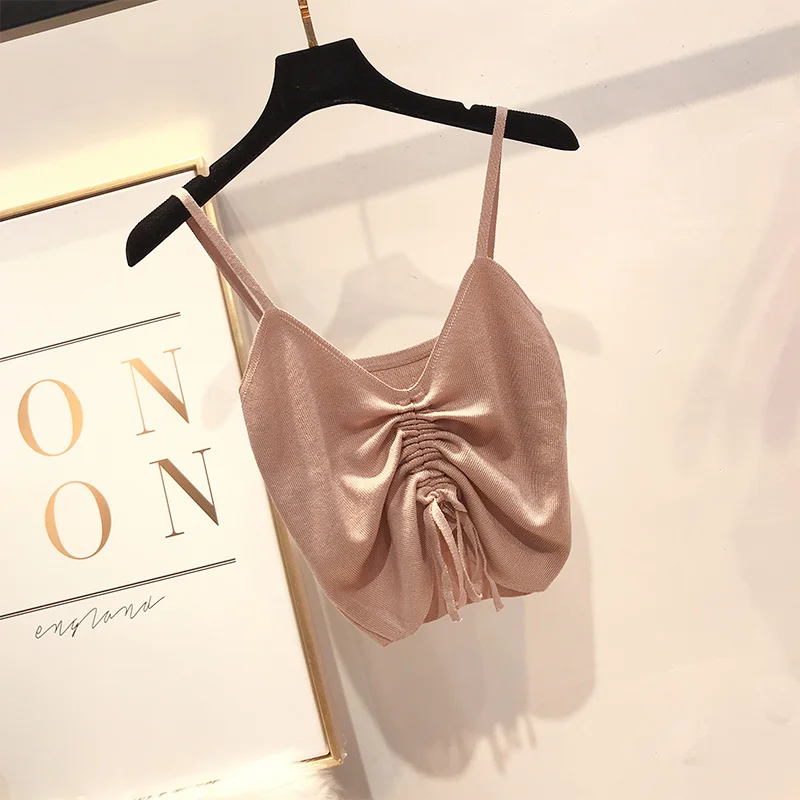 Хлопковое шоу тонкий вязаный модный Camis стиль ленты короткая ткань сплошной сексуальный и клубный