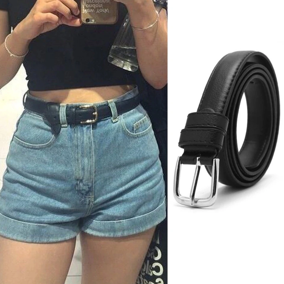 

New Fashion Female Antique Black Belt Metal Buckle Jeans Woman Faux Leather Belt