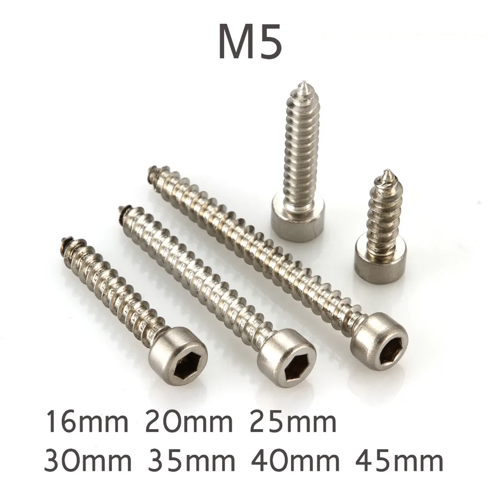 20pcs M5 Round Head Hex Socket Self tapping Screw 304 Stainless Steel