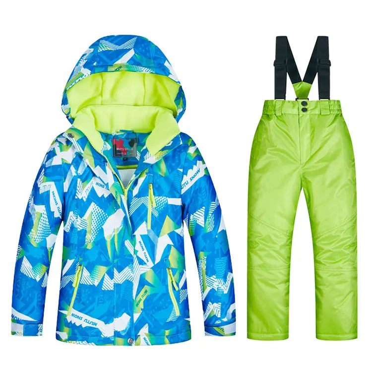 Новинка года; Детские лыжные костюмы; Водонепроницаемая теплая зимняя куртка для сноуборда; одежда для катания на лыжах и сноуборде; брендовая зимняя куртка для детей - Цвет: B03 And Green