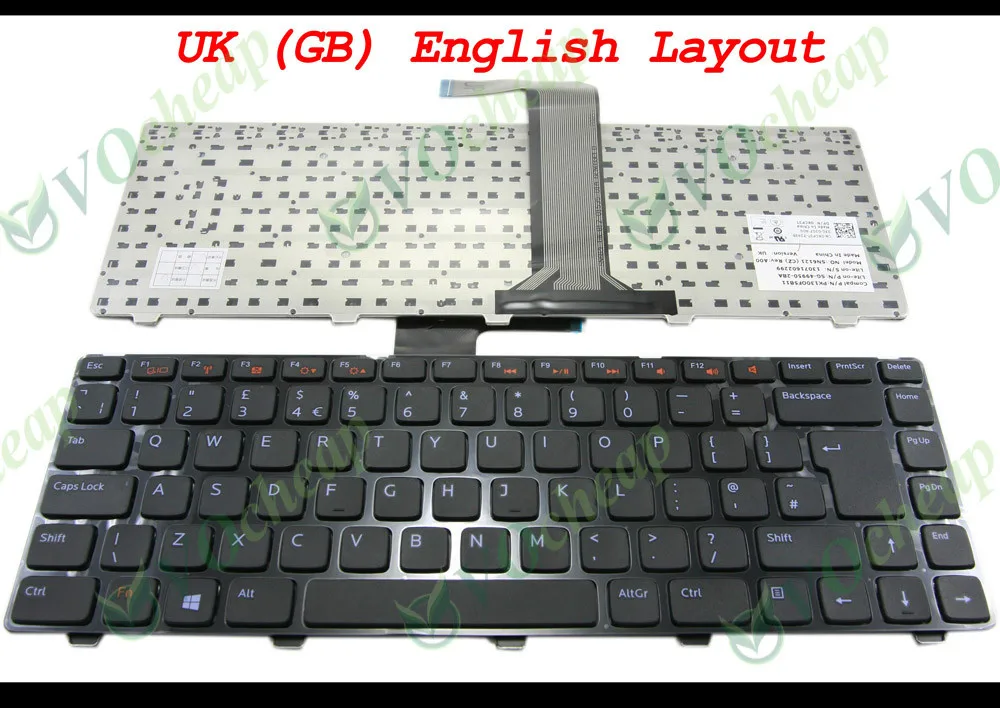 

New Laptop keyboard for Dell for Inspiron 14R (N4110) Black key Black frame UK (GB) Version - 0KCP3T