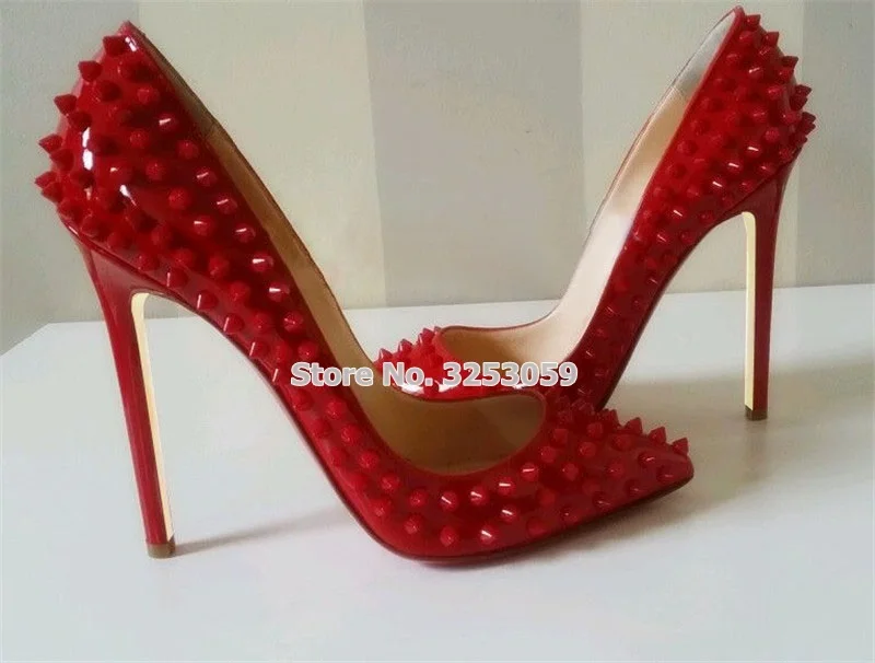 ALMUDENA Factory Real Photo Gold Heels Sequined Bling Bling Rivets Pointed Toe Shoes Red Pink Black Studded Wedding Shoes