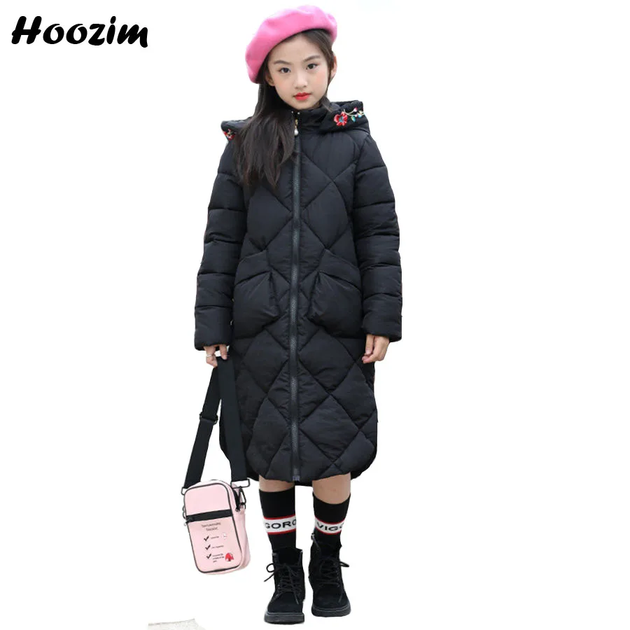 

Winter Long Jacket For Girls 8 9 10 11 12 13 Years Cool Parka Children European Kids Outerwear Embroidery Floral Coat For Girls