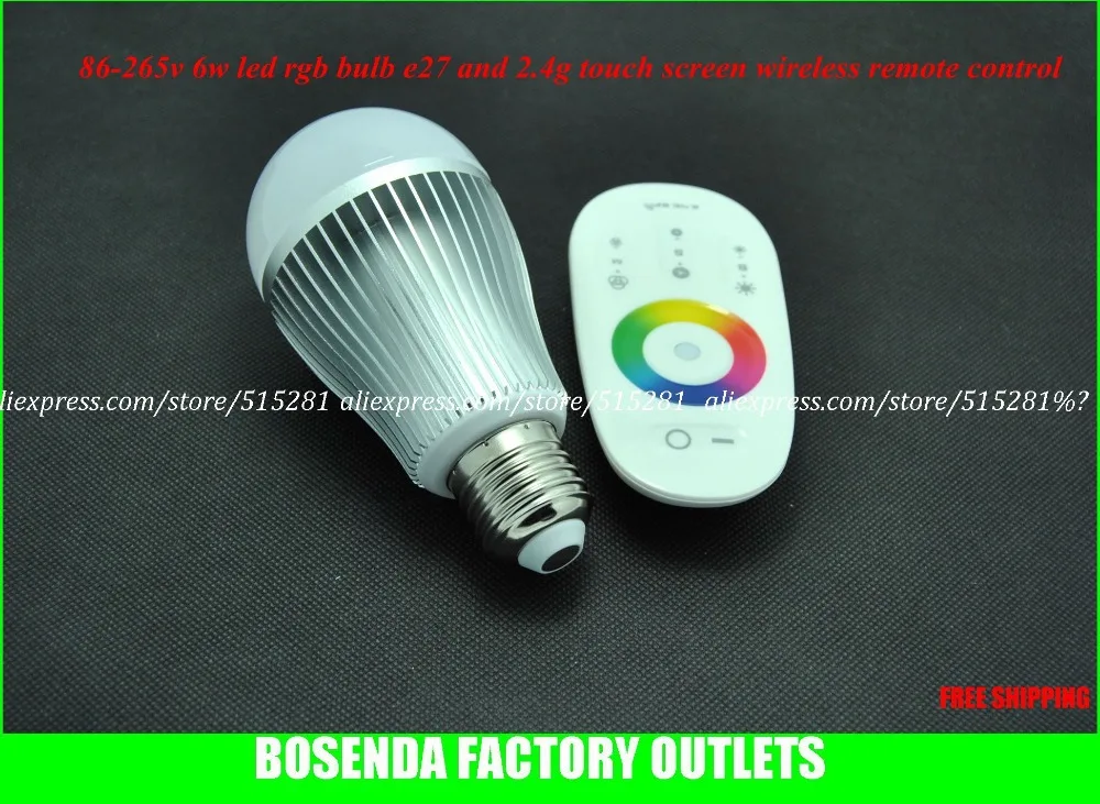 

30pcs/pack RGB 6W Super Bright E27 Led RGB Bulb with 2.4G High Frequenxy Touch Screen Wireless Remote Controller