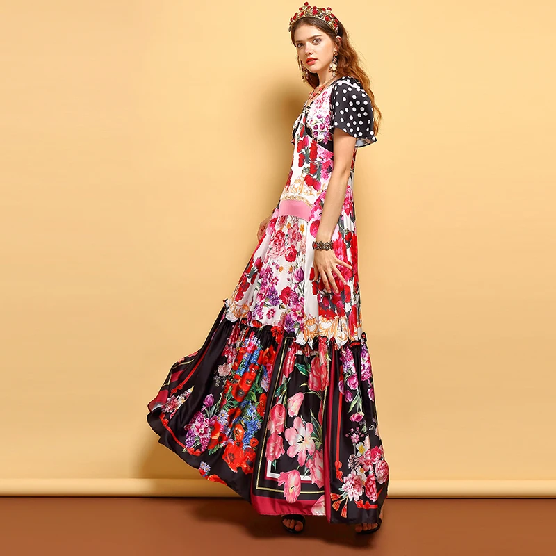 Женское вечернее длинное платье LD LINDA DELLA, модельное платье макси большого размера для праздника с V-образным вырезом, оборками и цветочным принтом, лето