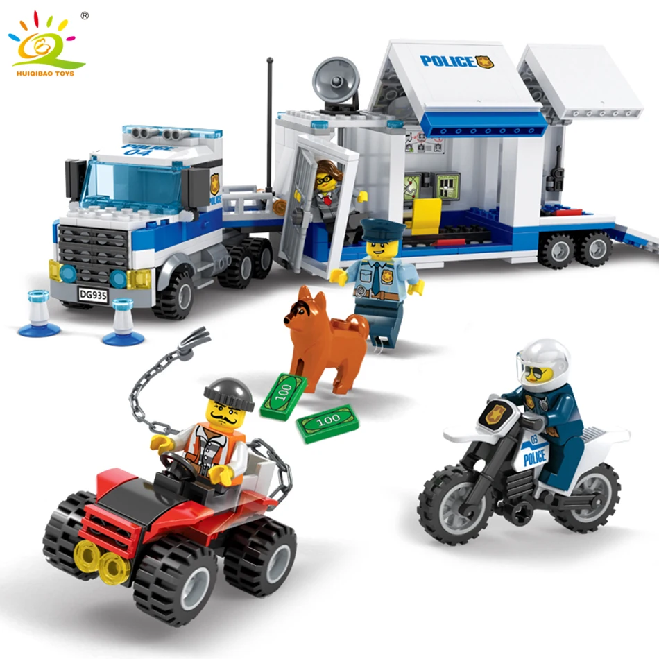 

HUIQIBAO TOY 408pcs Police Command Truck Building Blocks Toys for Children Compatible Legoed city motorcycle figures DIY bricks