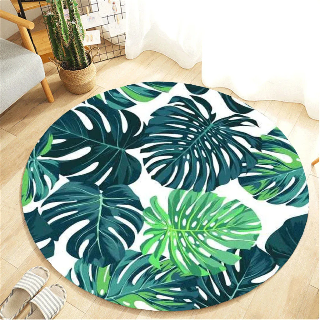 

high quality practical Tropical Plant leaves Pattern printing Round Flannel Bathroom Kitchen Carpet Non-slip mat 60cm #2/5