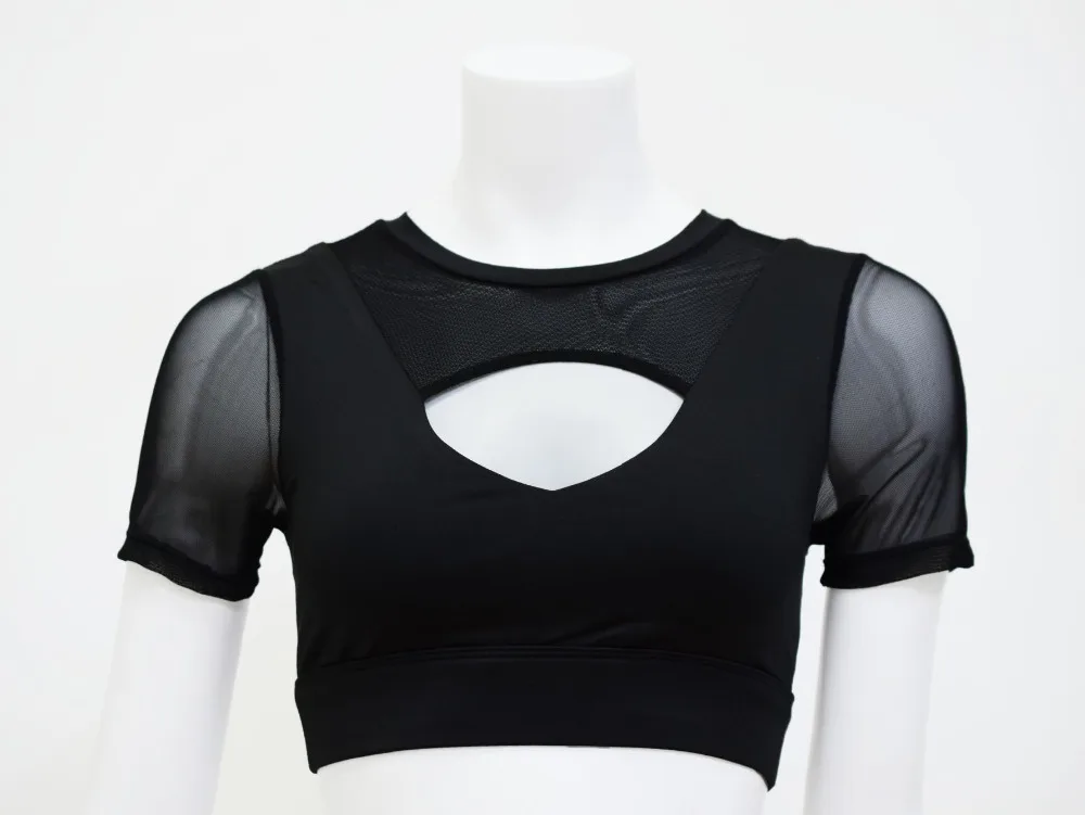 Tuofan женский сетчатый топ для йоги, для танцев, для бега, спортивные майки для фитнеса, сексуальная черная футболка для тренажерного зала, быстросохнущая, для тренировок, упражнений