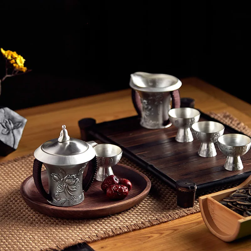 

Foot Silver 999 Teapot Tea Cup Set Hand-made Patent Chanyuan Silver Gift Of Teaware
