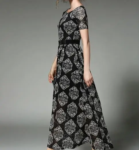 2019 Office printed Lace dresses women Lolita short sleeve Long vestidos female boho style plus size Vestidos de Renda E395 2019 Office printed Lace dresses women Lolita short sleeve Long vestidos female boho style plus size Vestidos de Renda E395