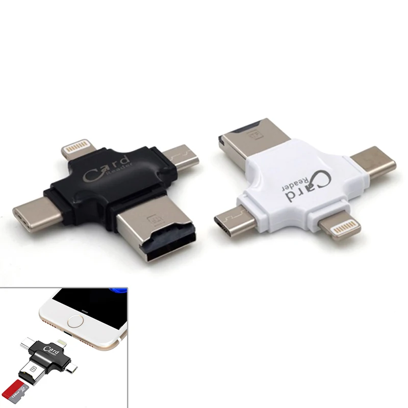 Джеттинг стильный 4в1 микро USB-C OTG TF Card Reader для IOS iPhone Android samsung