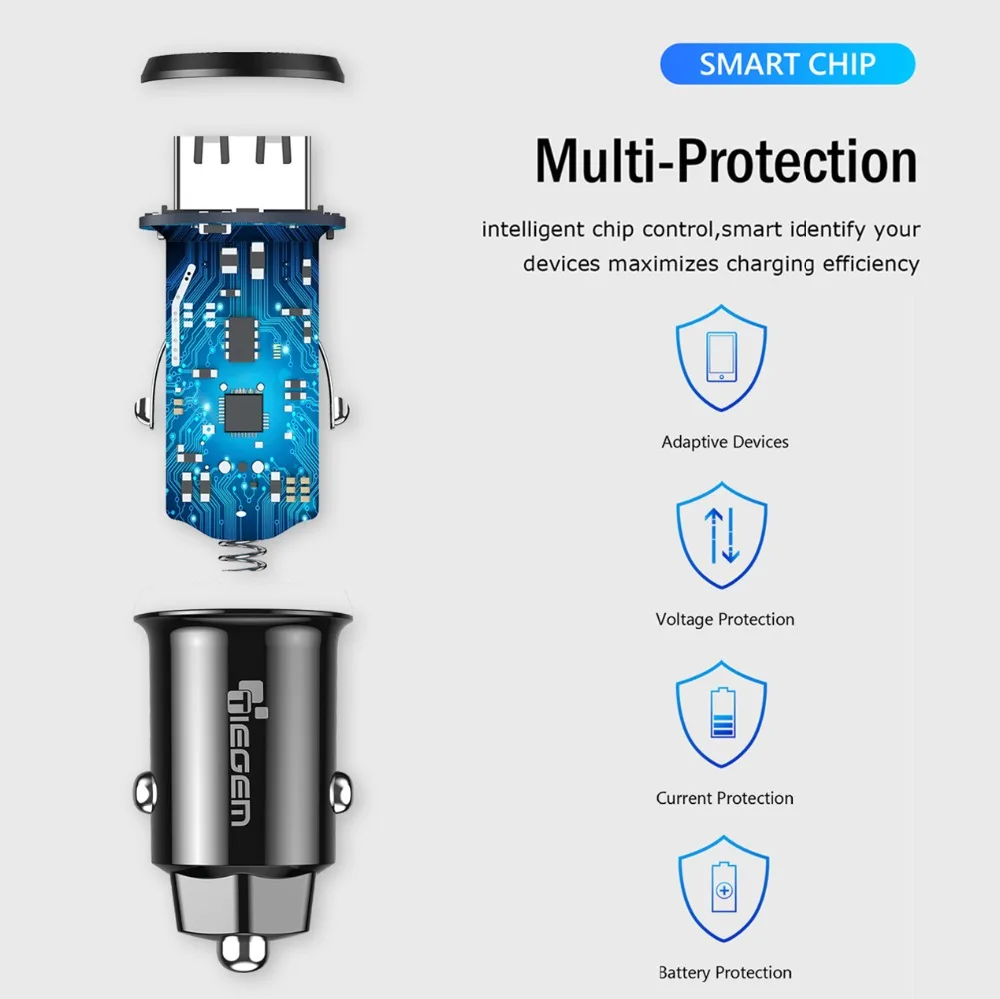TIEGEM مصغرة المزدوج USB شاحن سيارة للجوال هاتف لوحي 3.1A العالمي سريع شاحن سيارة-مهايئ شاحن ل فون X XS 8 7