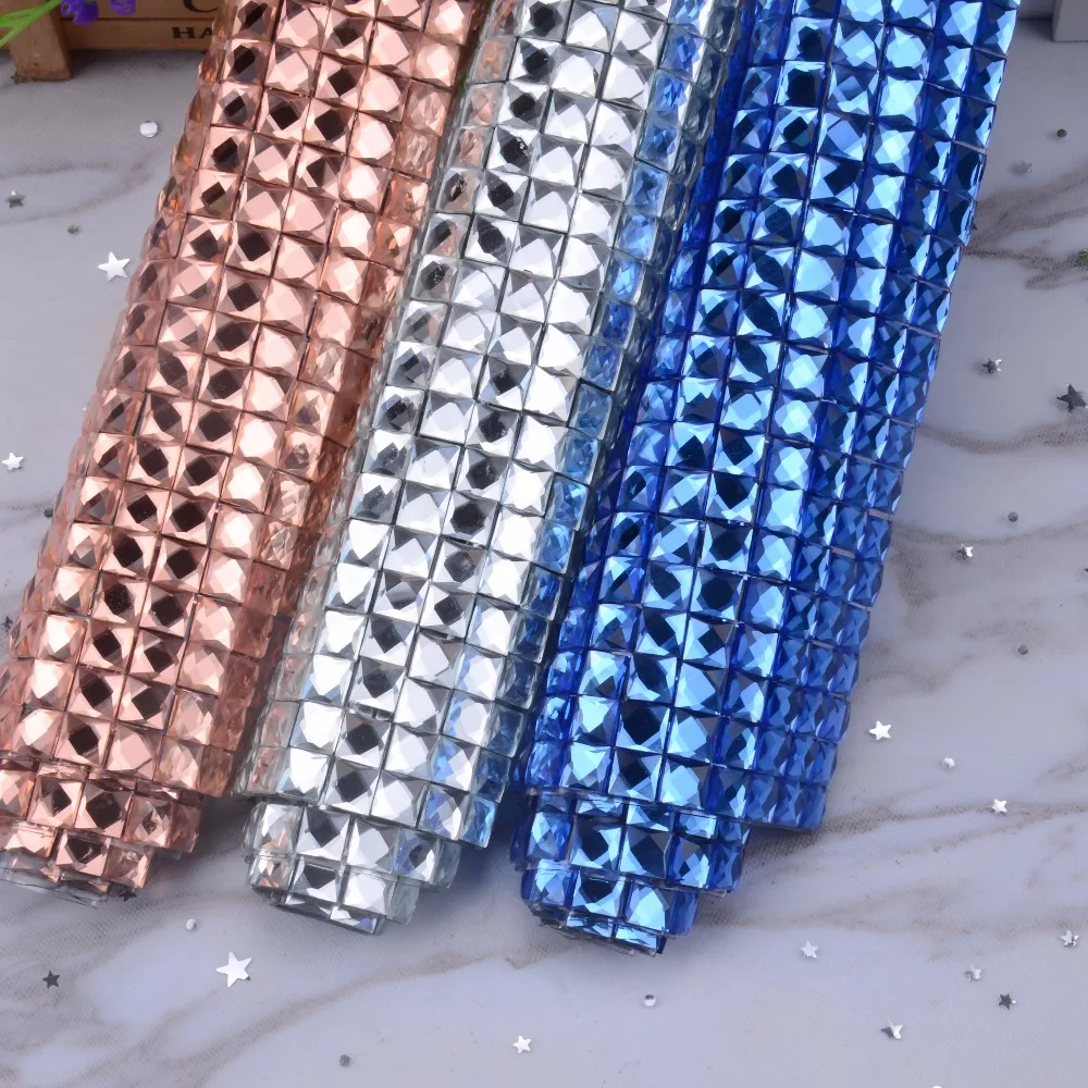 

Self adhesive 24x40cm bling Hot-fix glue mesh rhinestone crystal 10mm square colorful stone for motif rhinestone sheet banding
