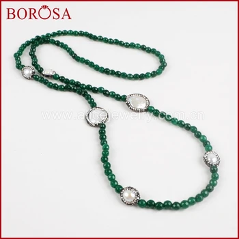 

BOROSA 35'' Handcrafted Women Necklace Rhinestone Pave Natural Pearl Multi-kind Stone with 6mm Beads Necklace Jewelry JAB574