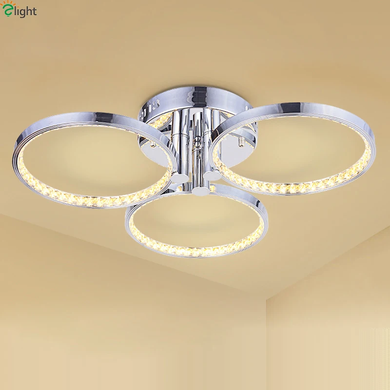 

Modern Chrome Aluminum Rings Led Ceiling Lights Lustre Crystal Living Room Led Ceiling Lamp Bedroom Led Ceiling Light Fixtures