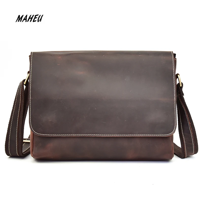 

MAHEU High Qaulity Genuine Leather Brand Shoulder Bags For Men Students Teenager Messenger Bags Crazy Horse Male Shoulder-bag