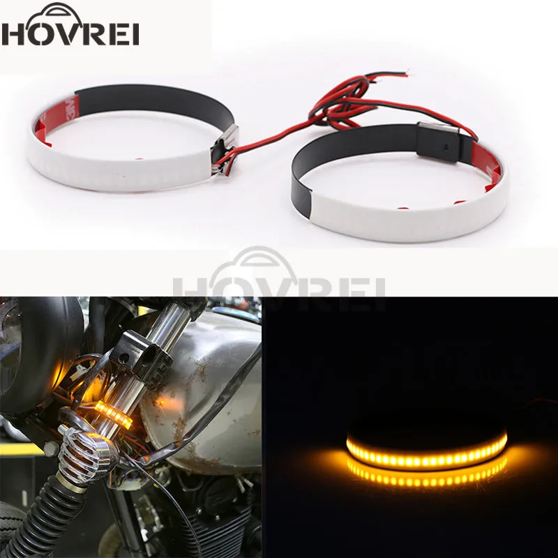 

1pair 12V Motorcycle retro LED Turn Signal Light 45mm-70mm Fork Strip Light Amber Waterproof Front Shock Indicator Lamp steering