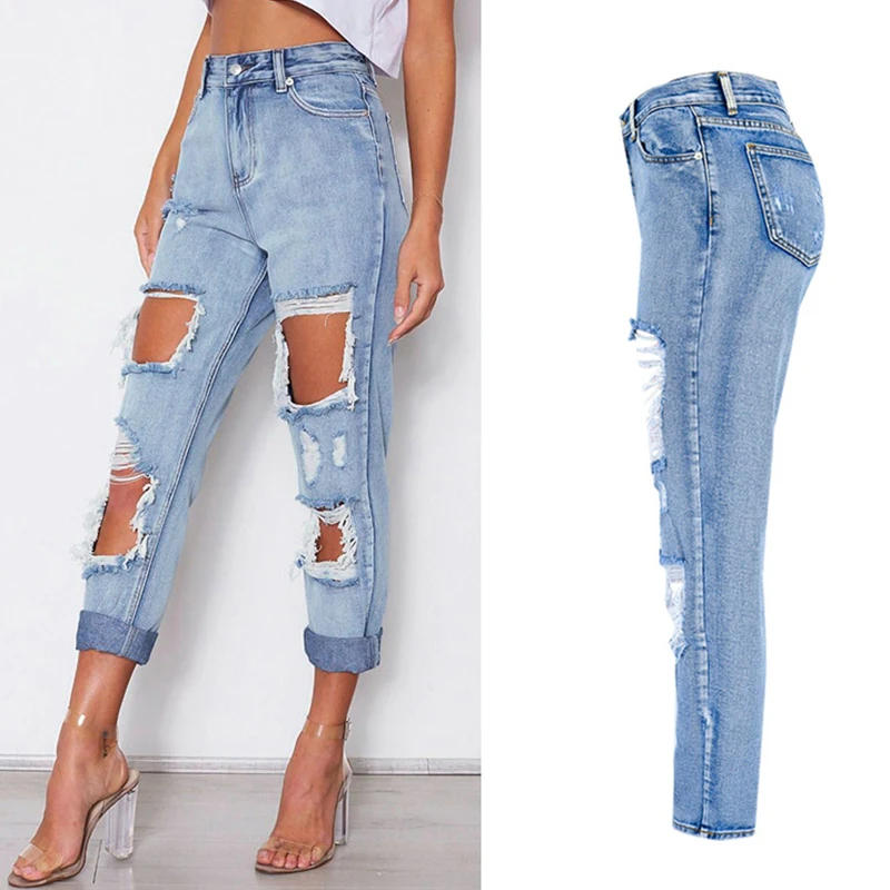Зимние винтажные отбеливающие джинсы бойфренды, рваные джинсы для женщин с высокой талией, узкие джинсы для мам размера плюс, джинсы скинни для женщин s