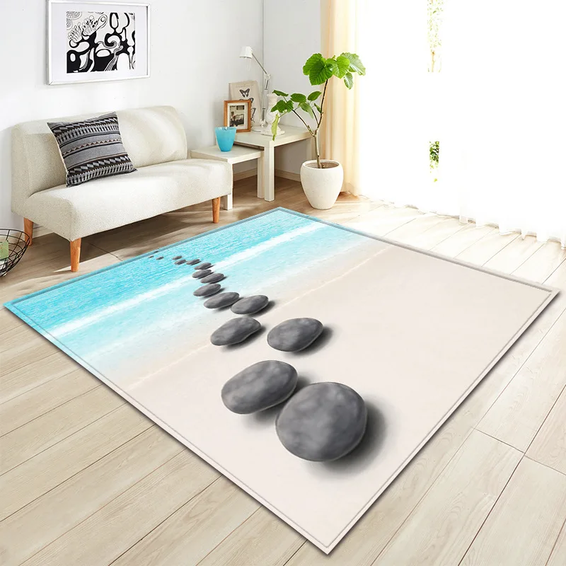 

3D Beach stone coral Rugs Flannel Rug Memory Foam Carpet Baby Play Crawl Mat large Carpets for Home Living Room/kids room decor