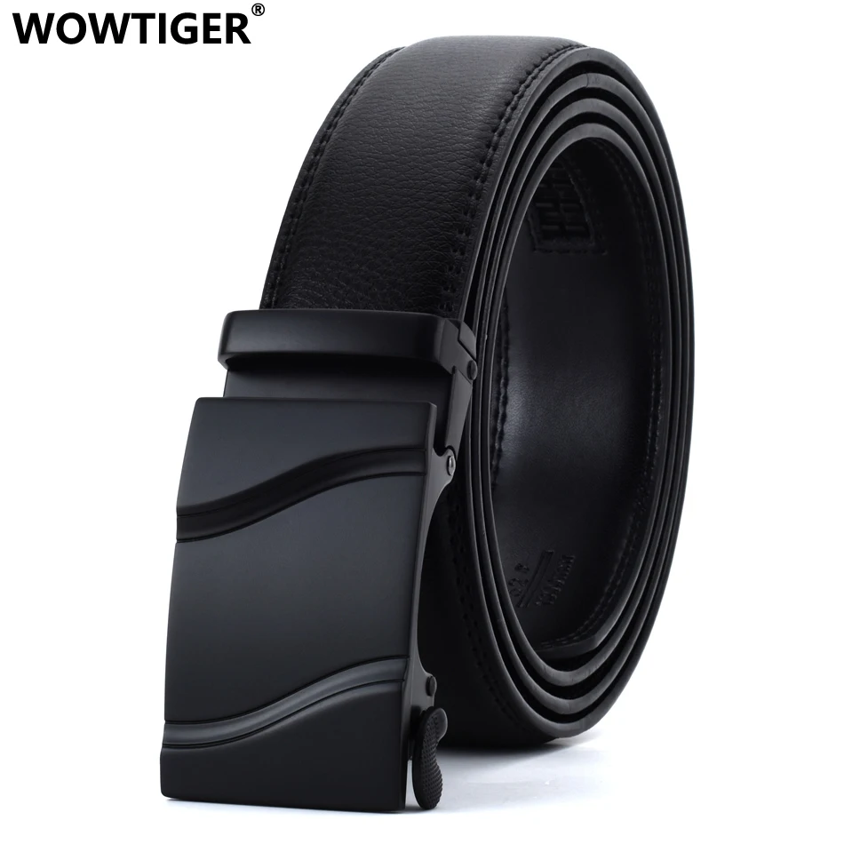 

WOWTIGER black Men's Belt 35mm Width Cow Leather Brand Fashion Automatic Buckle Genuine Luxury designer Belts for Men
