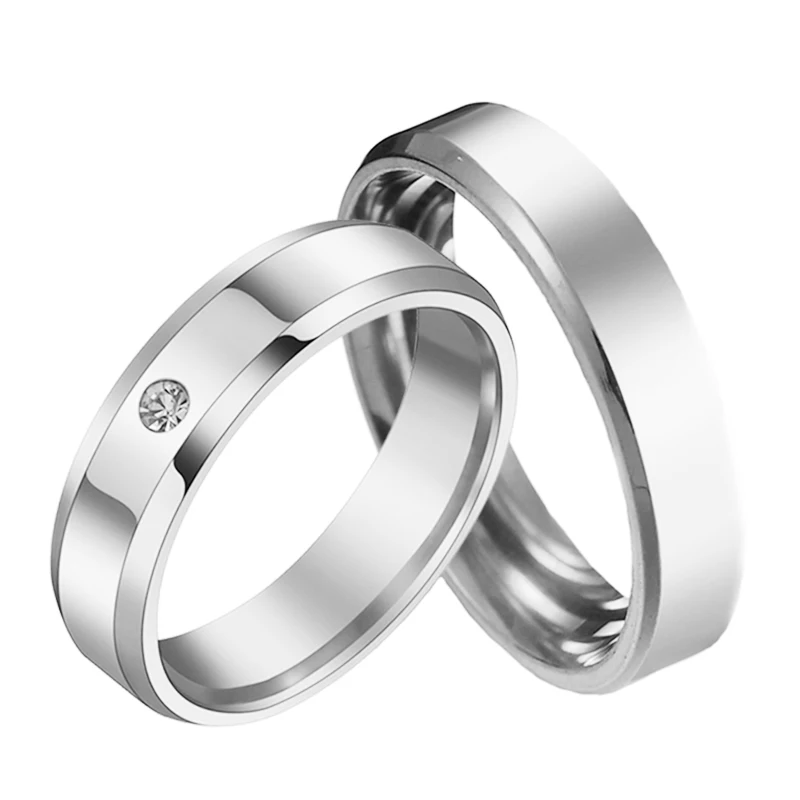 Letdiffery 6mm White Stones Couple Rings for Lovers Stainless Steel