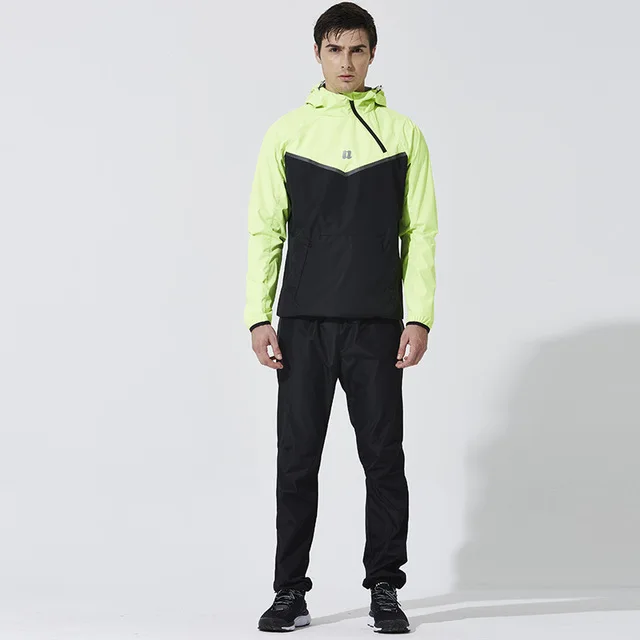 Мужские комплекты для бега, ветронепроницаемый спортивный костюм, толстовки для фитнеса+ штаны, комплекты для велоспорта, спортивная одежда для тренировок, бега, тренажерного зала, спортивный костюм - Цвет: Green black pants