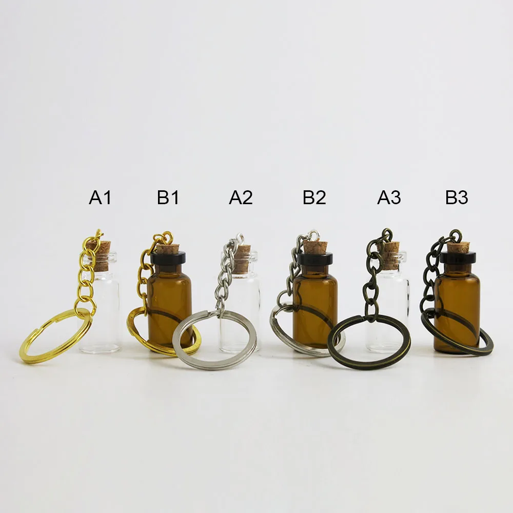 

12 x 3ML Clear Amber Mini Glass Bottles Key Chain Pendants Small Wishing Bottle With Cork Vial Arts Jars For Bracelets Gifts