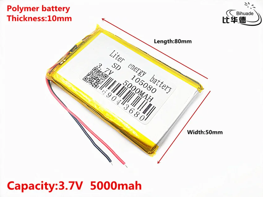 Хорошее качество 3,7 в, 5000 мАч 105080 полимерный литий-ионный/литий-ионный аккумулятор для планшетных ПК банка, gps, mp3, mp4