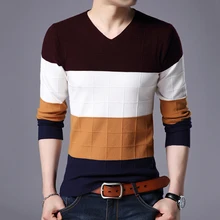 Новинка года осень-зима мужской повседневный высокоэластичный свитер мужской модный клетчатый контрастный цвет полосатый длинный рукав пуловеры S-3XL