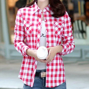 

New 2020 Fashion woman's Slim Shirts summer Autumn Plaid 22 Colors female Social Casual Check Shirt Clothing Size M-5Xl