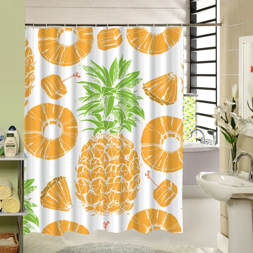 Pineapple Summer Element Shower Curtain Fruit Pattern Fabric Bathroom
