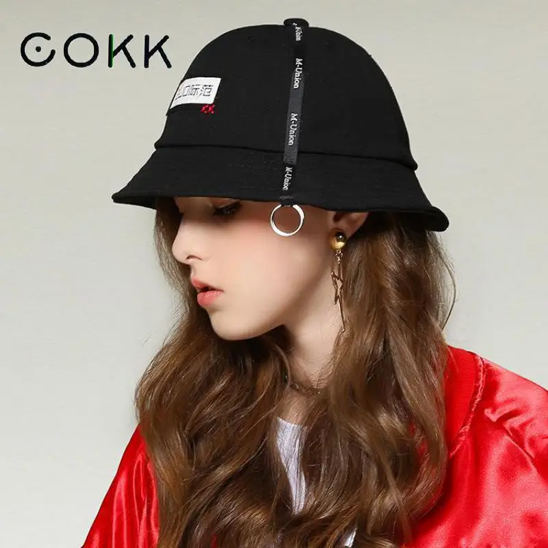 COKK النساء قبعة بحافة الورك هوب قبعة صيد للطي الصيادين كاب قبعات صيفية للنساء الرجال بنما بوب قبعة القطن الأسود Chapeu