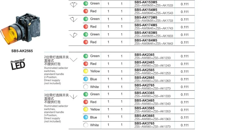 Водонепроницаемый переключатель с подсветкой поворотный переключатель ручка переключатель два или три положения SB5(XB5 LA68S)-AK133G5 со встроенным светодиодный