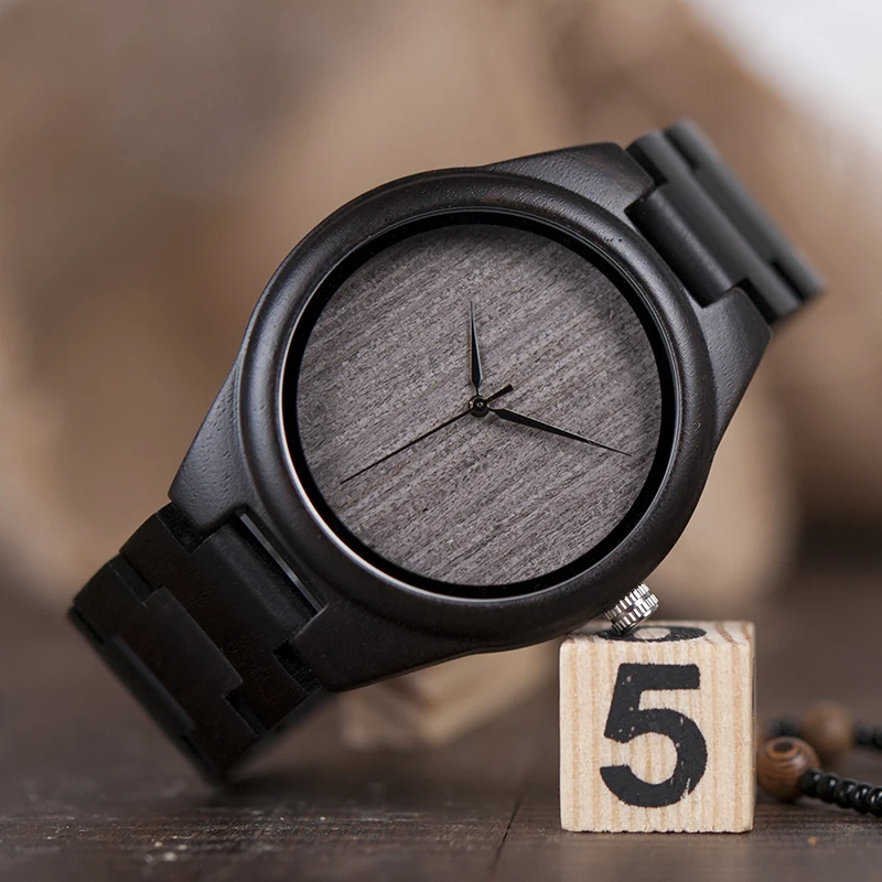 BOBO BIRD V-H06 Oem Watches Men Black Sandal Wood Grey Plain Dial Wooden Leather Strap Available relogio masculino de luxo