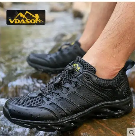 Летняя мужская низкая переносная воздухопроницаемая обувь; противоскользящая износостойкая Уличная обувь; спецназ; амортизирующая обувь для альпинизма - Цвет: Черный