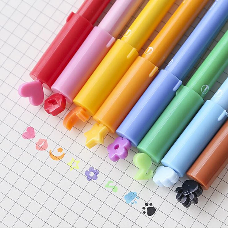 

48 pcs/Lot colors brush pens 2 in 1 stamp highlighter & Color gel pen Liner marker Stationery items Office School supplies 7179