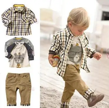 

3 PCS Suits Kids Boys Clothes Sets Cotton Child Plaid Shirt+Cartoon T-shirt+Jeans Spring Autumn Children Boys Sets Children Clot