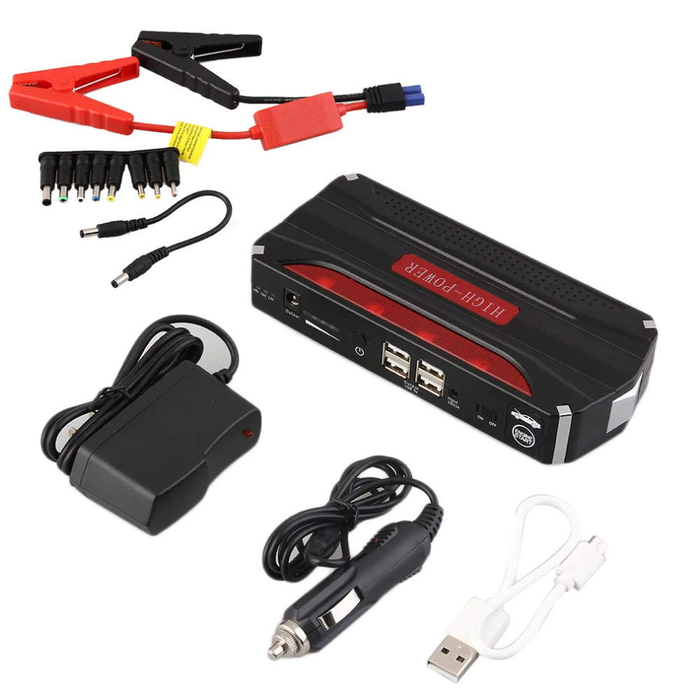 Multifunctional 68800mah Car Jump Starter 12V 4 USB Mini Power Bank for Emergency Start Chargable Battery