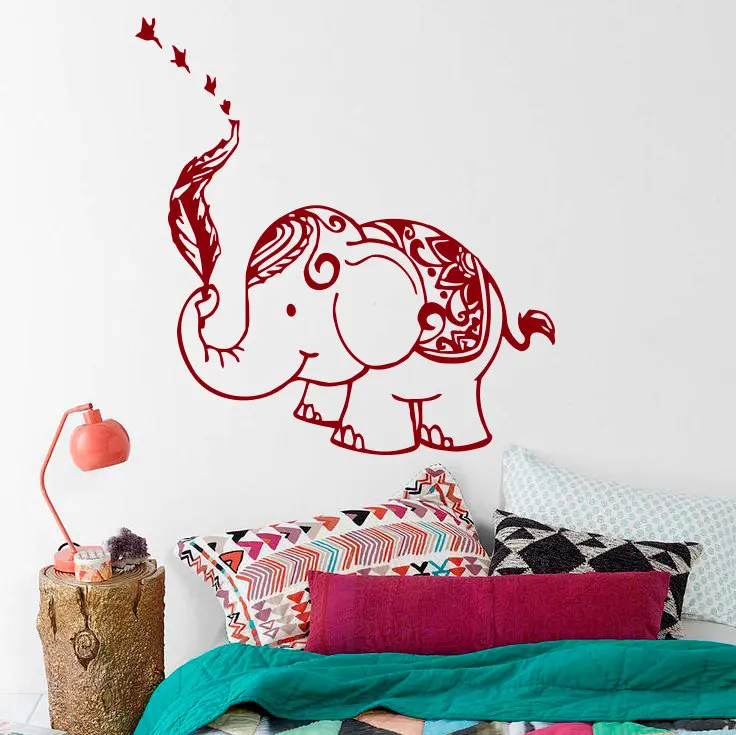 

Removable Wall Decal Elephant Mandala Feather Buddha Sticker Bohemian Bedroom Living Yoga Home Decor Vinyl Sticker Murals M-79
