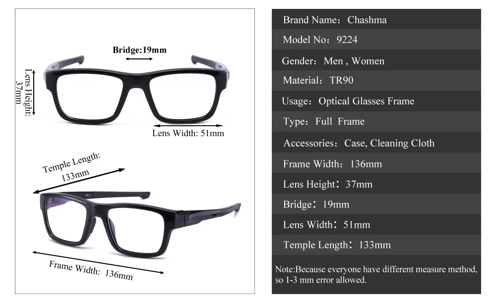 Spectacle Sport Eyeglasses TR90 Anti Glare Anti Reflective Prescription Glasses for Men Oprical Glasses Frame