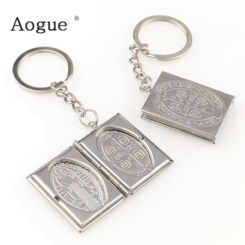 

New Photo Frame Square Circular Necklaces Stainless Steel miracle St. Benedict Medal Charms Locket Key Chain Fashion Jewelry