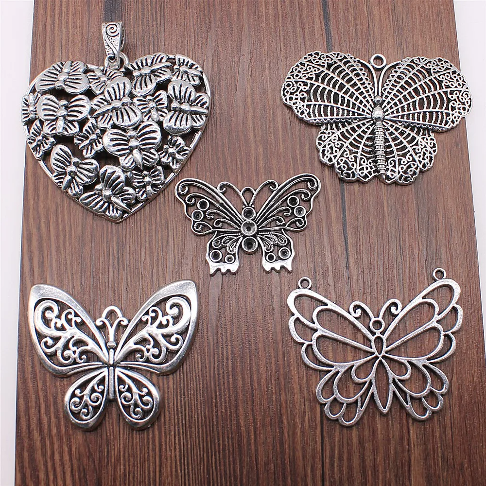 

1pcs Jewelry Making Jewelry Accessories Charms Antique Silver Color Big Butterfly Pendant Heart Butterfly Charm Pendant