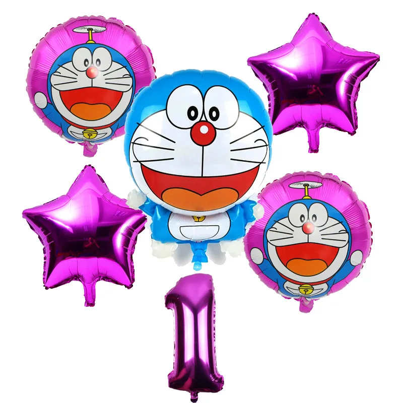 14 шт./лот мультфильм Doraemon воздушные шары из фольги День Рождения украшения 16 дюймов синий и розовый номер и точка латекса много детские игрушки - Цвет: 6pcs