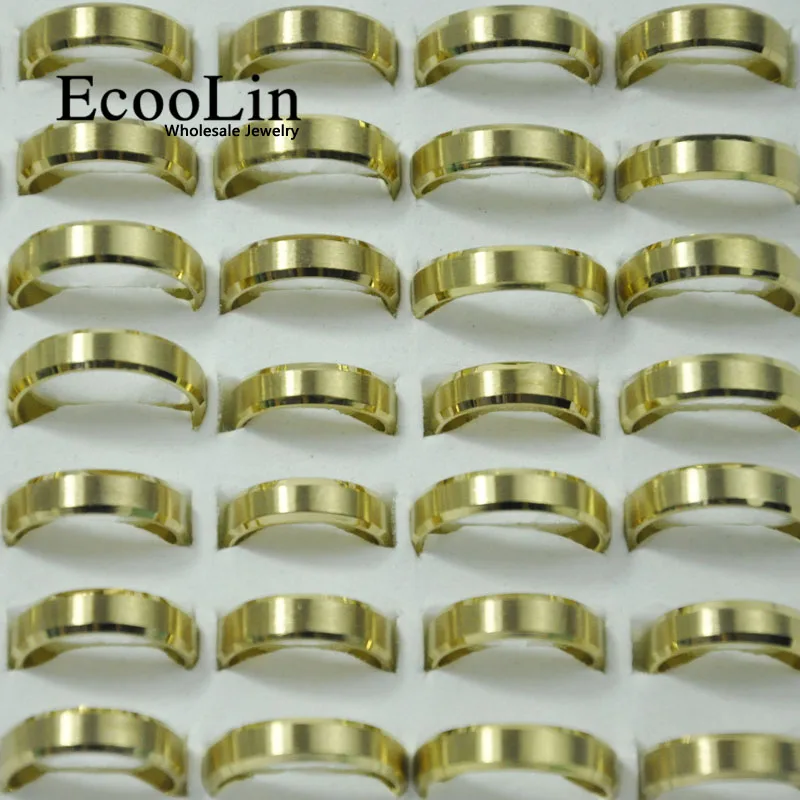 

100Pcs EcooLin Brand Gold and Silver Scrub Stainless Steel Rings For Men and Women Jewelry Lots Bulk LR4033