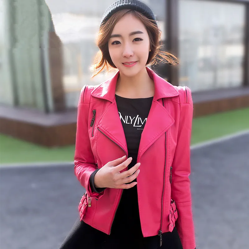 

Dames Kleding PU Leather Women Jacket Slim Short Turn Down Collar Motorcycle Femme Chamarras De Mujer Outwear Jacket MZ2966