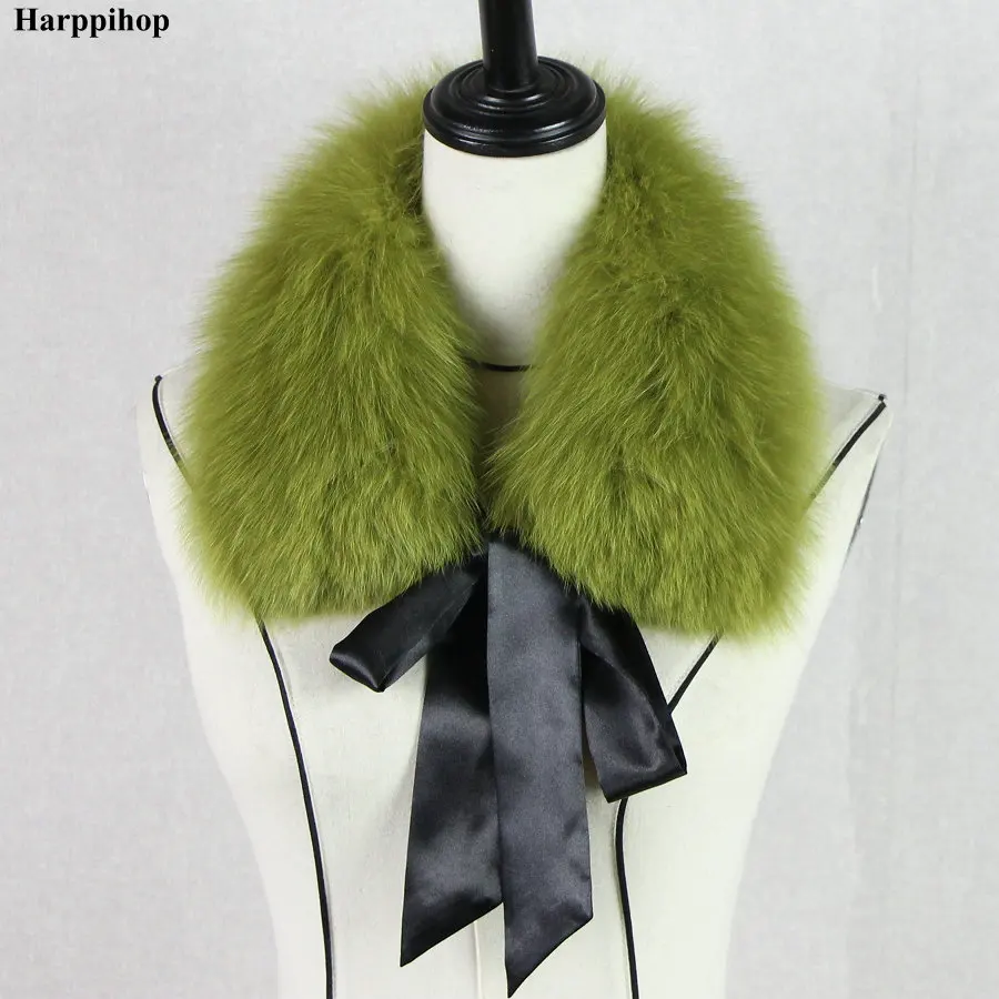 Harppihop* Модный меховой шарф из натурального меха енота, меховые воротники с лентой, натуральный меховой палантин для шерстяных пальто 48 см
