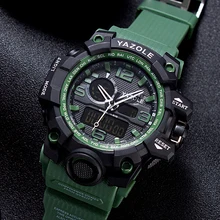 Новые мужские часы YAZOLE с двойным дисплеем, мужские наручные часы, ударопрочные спортивные часы, многофункциональные военные кварцевые цифровые часы
